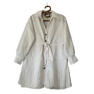 Zara | Tie Front Striped Button Front Tunic Top‎ Size M